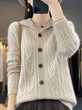Autumn Winter Coat Women Turn-down Collar Cardigans Sweater 100% Merino Wool Knitwear Loose Twist Flower Cashmere Clothing Tops Aiertu