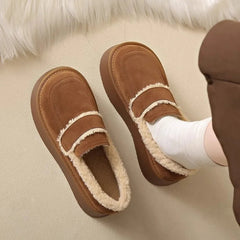 Aiertu WINTER OUTFITS Women's Thick Soled Snow Boots 2024 Autumn Winter Plush Boken Shoes Retro Height Increasing Warm Anti Slip Cotton Shoes Loafers Aiertu