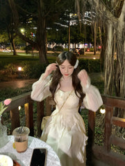 Aiertu Solid Elegant Fairy Dress Women Flare Sleeve Sweet Princess Midi Dress Ladies High-waisted Chic Evening Party Dress Summer Aiertu
