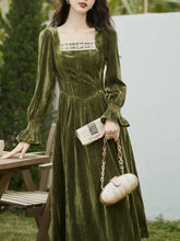 Aiertu Elegant Vintage Velvet Midi Dress Women Lace Patchwork Slim Korean Fairy Dress Female 2024 Spring Fashion Casual Party Dress Y2k Aiertu