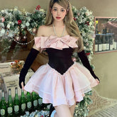 Aiertu - Sasha the Black Swan Pink Goth Dress with Gloves Full Set Dark Academia Kawaii Academia Y2K Cottagecore Coquette Fairycore Dollette Princesscore Aiertu