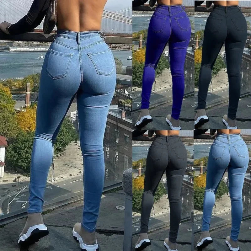 AIERTU - New Sexy Skinny Blue Jeans Temperament Commuting Micro Spring Mid Rise Women's Pencil Pants Fashion Black Small Leg Pants Aiertu