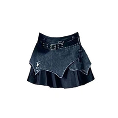 Aiertu Japanese Style Lolita Denim Skirt Gothic Women Harajuku Y2k Patchwork High Waist Mini Skirts Punk E Girl Irregular Sexy Skirts Aiertu