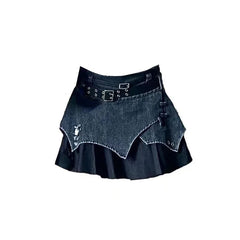 Aiertu Japanese Style Lolita Denim Skirt Gothic Women Harajuku Y2k Patchwork High Waist Mini Skirts Punk E Girl Irregular Sexy Skirts Aiertu