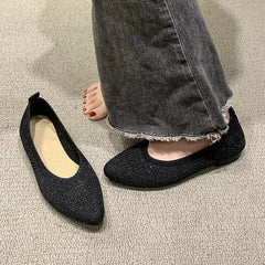 Aiertu Pointed Toe Flat Shoes Women Solid Color Knitted Slip on Shoes Casual Breathable Ballet Flats Women Comfort Ladies Shoes Aiertu