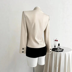 AIERTU - Y2k American Vintage Cropped Jackets Women Double Breasted Solid Outerwear Stand Collar Slim Fit Waist Elegant Chaquetas Aiertu