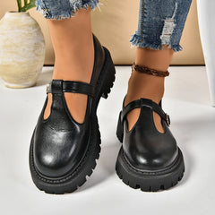 Solid Color Mary Jane Platform Shoes Woman Buckle Strap Pu Leather Casual Shoes Woman Thick Sole Student Jk Uniform Shoes Aiertu