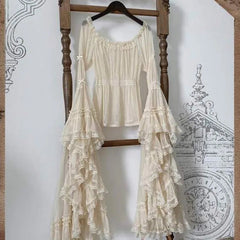 AIERTU - Mesh Blouses Flare Sleeve Spring Autumn Japanese Style Lolita Girls Women Shirts Solid Ruffles Vintage Thin Elegant Blusas Aiertu