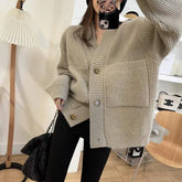 Aiertu WINTER OUTFITS Oversize Casual Cardigan Sweaters Women Korean Big Pockets Long Sleeve Knitted Coat V Neck Vintage Lazy Wind Female Tops aiertu