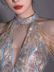 Aiertu Shining Evening Dresses 2024 Halter Floor Length Long Prom Dresses Shining Sequins Beads Aiertu