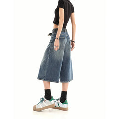 Aiertu Fashion Harajuku Vintage High Waist 2000S Blue Denim Shorts Women's Casual Loose Fit Y2K Punk Streetwear Style Baggy Shorts Aiertu