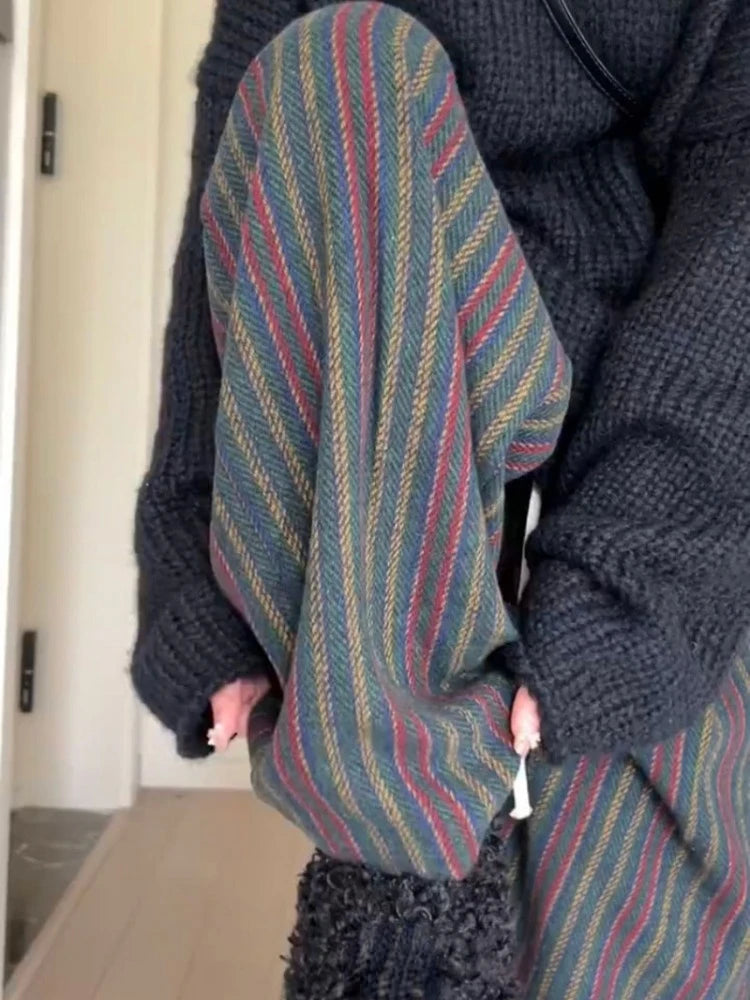 Aiertu 2024 Vertical Stripe Wide Leg Trousers Casual Harajuku Women Drawstring Pants Vintage Y2k Aesthetic Grunge Loose Pocket Pantalon Aiertu
