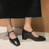 Aiertu Fashion Pumps New High Quality Genuine Leather Vintage Mary Jane Shoes Square Toe High Heels Flat Shoes Lightweight Shoes Aiertu