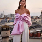 Aiertu Women Satin Bow Pleated Lace Up Backless Top 2024 Summer Elegant High Street Club Party Female Off Shoulder Shirts Vest Clubwear Aiertu