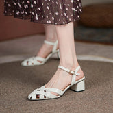 Aiertu NEW Summer Women Sandals Patent Leather Shoes for Women Round Toe Chunky Heel Shoes Cross-tied Cover Toe Black Gladiator Shoes Aiertu