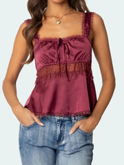 AIERTU - Summer Women Fairycore Camisole Babydoll Tank Tops Slim Lace Trim Square Neck Sleeveless Backless Crop Shirt 2000s Streetwear Aiertu
