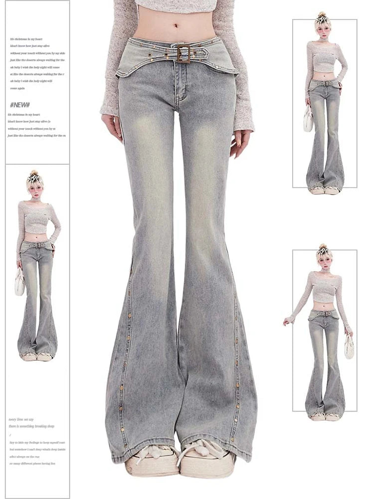 Aiertu Women's Light Blue Flare Jeans Baggy Harajuku Vintage Denim Trousers Y2k Jean Pants Japanese 2000s Style Trashy Oversize Clothes Aiertu