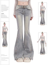 Aiertu Women's Light Blue Flare Jeans Baggy Harajuku Vintage Denim Trousers Y2k Jean Pants Japanese 2000s Style Trashy Oversize Clothes Aiertu
