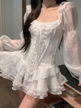 White French Elegant Evening Party Dress Women Casual Sexy Lace Puffed Sleeve Short Robe Summer Korean Y2k Sweet Mini Dress Chic Aiertu
