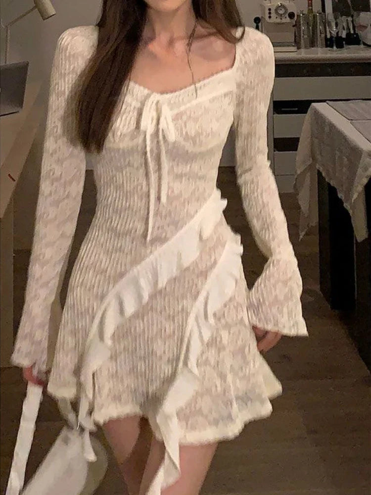 Aiertu 2024 Spring French Elegant Y2k Mini Dress Woman Short Party Pure Color Casual Dress Office Lady One Piece Dress Korean Fashion Aiertu