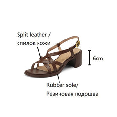 Aiertu Summer Women Shoes Open Toe Chunky Heel Women Sandals Split Leather High Heels Cross-tied Shoes Handmade Shoes for Women Aiertu