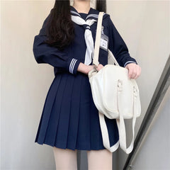 Aiertu Dark Blue Three Orthodox JK School Uniform Girls S-XXL College Style Sailor Spring Summer Suit Women Shirt Pleated Skirt Aiertu