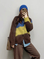 Harajuku Vintage Cardigan Women Patchwork Korean Knitted Sweater Tops Lazy Wind Loose Casual Long Sleeve Cardigan Coat New Aiertu