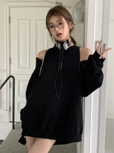 Aiertu Women Black Elegant Long Sleeve Button Off Shoulder T Shirt Casual For Spring Autumn Gray Round Neck Loose Pullover Tops Fashion Aiertu