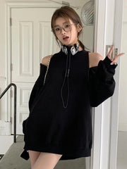 Aiertu Women Black Elegant Long Sleeve Button Off Shoulder T Shirt Casual For Spring Autumn Gray Round Neck Loose Pullover Tops Fashion Aiertu