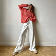 Aiertu Blue Office Women'S Pants Fashion Loose Full Length Ladies Trousers Casual High Waist Wide Pants For Women Aiertu