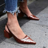 AIERTU - Women's Pointed Toes Pumps Mid Chunky Heels Slingback Summer New Vintage Woman Lady Female Sandals Slippers Shoes Aiertu