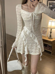 Aiertu 2024 Spring French Elegant Y2k Mini Dress Woman Short Party Pure Color Casual Dress Office Lady One Piece Dress Korean Fashion Aiertu