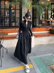 Aiertu 2024 Autumn Korean Style Zip White Dress Women Kpop Wrap Long Sleeve Long Dresses Streetwear Solid Simple Ladies Chic Aiertu