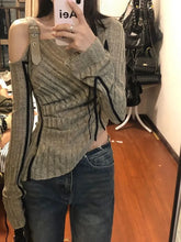 Aiertu 2024 Spring Autumn Grunge Fashion Off Shoulder T-shirts Streetwear Slim Hollow Out Knitted Top Women Patchwork 2k Aesthetic Tees Aiertu