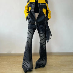 Aiertu American Retro Black Flare Jeans Vintage Distressed Baggy Jeans Grunge Bell Bottom Denim Pants Boyfriend Mopping Jeans Aiertu