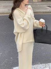 Aiertu WINTER OUTFITS Women Knitted Sweater 2 Piece Suits Autumn Fashion Blouses Tops and Skirt Set Casual Elegant Female Hoodies Korean Outfits New Aiertu
