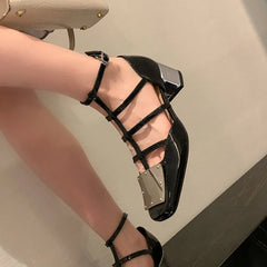 Aiertu Summer Sandals Women Square Toe Cover Heel Gladiator Modern Sandals Split Leather Chunky Heel High Heels Roman Women Shoes Aiertu