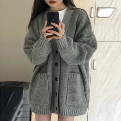Aiertu Autumn Winter Women Cardigan Sweater Coats Fashion Female Long Sleeve V-neck Loose Knitted Jackets Casual Sweater Cardigans Aiertu