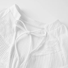 AIERTU - Women's Lace Trim Blouse Short Sleeve V Neck Button Up Loose Fit Sheer Tops Summer Casual Daily Out Going White Shirts Aiertu