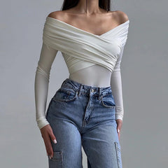 Aiertu Autumn Black Bodysuits Women Sexy Backless Solid Corset Slim Fashion Crossed Bodysuits Long Sleeves Casual Lady Knitted Rompers Aiertu