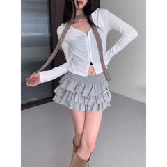 Aiertu Harajuku Y2k Lolita Mini Cake Skirt Soft Girl low Waist Ruffle Fluffy Fairy Skirts Summer Kawaii Cute Elegant Short Skirt Black Aiertu