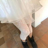 AIERTU - Retro Millennium Five-pointed Star Three-dimensional Jacquard Lace Leggings with 7-point Pants Aiertu