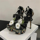 AIERTU - Flower Sexy Super High Heels Shoes Women Pvc Ankle Cross Straps Party Dress Shoe Fashion Vacation Novelty Platform Sandals Women Aiertu
