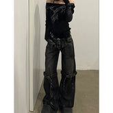 Aiertu Black Women's Jeans High Waist Hip Hop Straight Fashion Pants Streetwear Harajuku Y2K Star 2024 Female Wide Leg Denim Trouser Aiertu