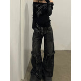 Aiertu Black Women's Jeans High Waist Hip Hop Straight Fashion Pants Streetwear Harajuku Y2K Star 2024 Female Wide Leg Denim Trouser Aiertu