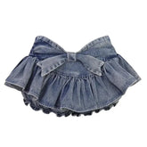 Aiertu Grunge Y2k Bow Denim Skirt with shorts Kawaii Women Vintage Gyaru Ruffle Low Waist Sexy Pleated Mini Skirts Summer Streetwear Aiertu