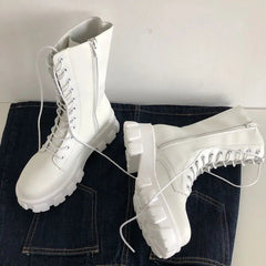Aiertu New Mid Calf Boots Women Autumn Winter Fashion Lace-up Ladies Chelsea Zipper Botas Mujer Boots Sports Platform Heel Ladies Shoes Aiertu