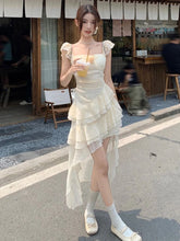 Aiertu 2024 Sweet Irregular Fairycore Dress Women Summer Vintage Mesh Lace Patchwork Korean Style Ruffles Elegant Midi Dresses Fashion Aiertu