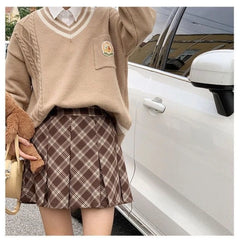 Aiertu Pleated Plaid Skirt Kawaii Preppy Style Women Mini Skirts Vintage Fashion Sweet Korean Style A-line Casual Short Skirt Aiertu
