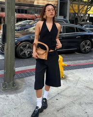 AIERTU - Women's Casual Shorts New Summer Black Cropped Simple Shorts Fashionable Capable Commuter Personality Ladies Shorts Aiertu